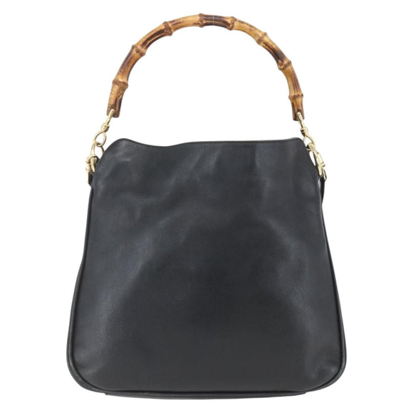 GUCCI Bamboo Hand Bag Leather 2way Black Gold 001 1705 1638 Auth 161481