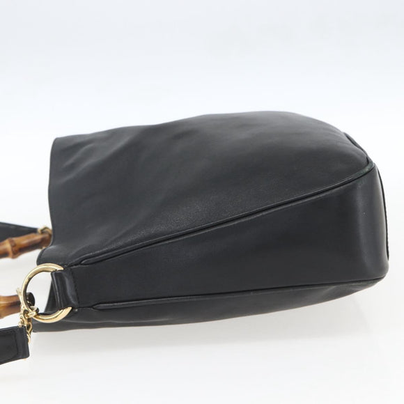 GUCCI Bamboo Hand Bag Leather 2way Black Gold 001 1705 1638 Auth 161481