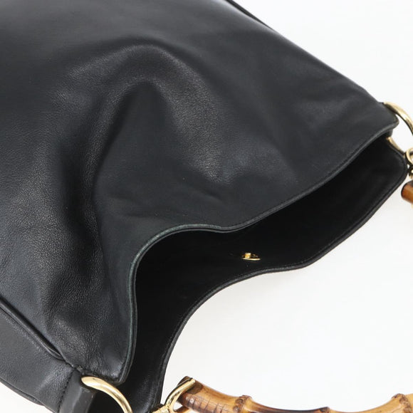 GUCCI Bamboo Hand Bag Leather 2way Black Gold 001 1705 1638 Auth 161481