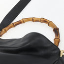 GUCCI Bamboo Hand Bag Leather 2way Black Gold 001 1705 1638 Auth 161481-8