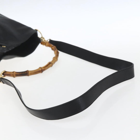 GUCCI Bamboo Hand Bag Leather 2way Black Gold 001 1705 1638 Auth 161481