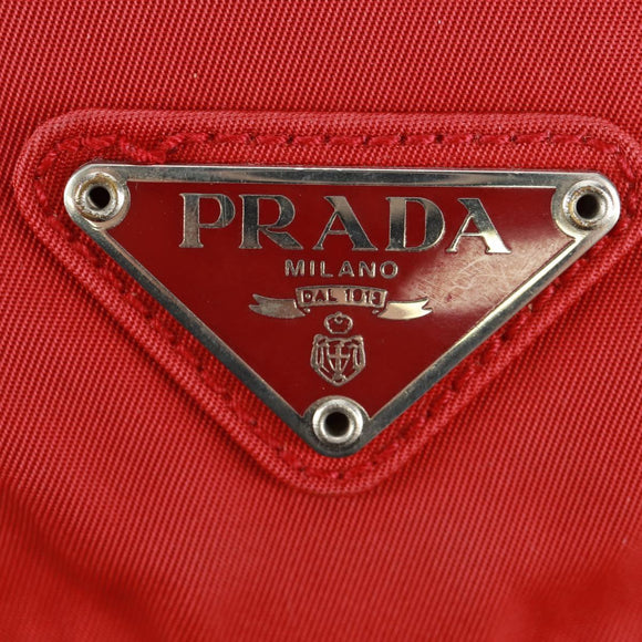 PRADA Shoulder Bag Nylon Red Silver Auth 161482