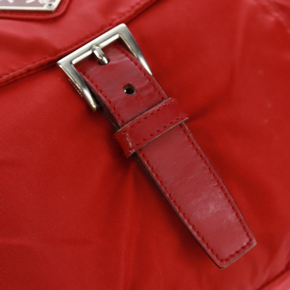 PRADA Shoulder Bag Nylon Red Silver Auth 161482