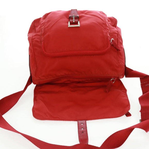 PRADA Shoulder Bag Nylon Red Silver Auth 161482