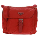 PRADA Shoulder Bag Nylon Red Silver Auth 161482-13