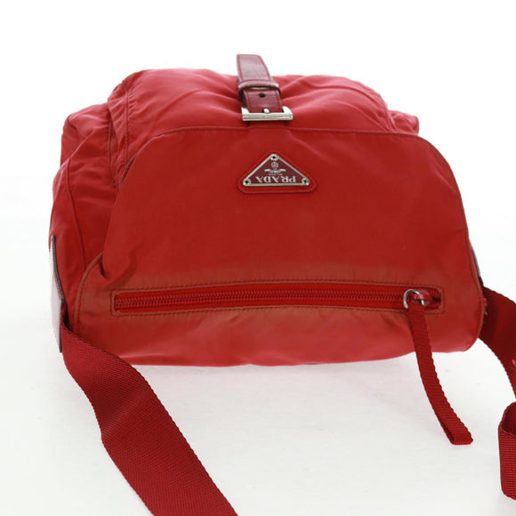 PRADA Shoulder Bag Nylon Red Silver Auth 161482