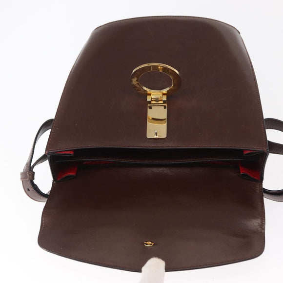 CELINE Circle Shoulder Bag Leather Brown Gold Auth 161484