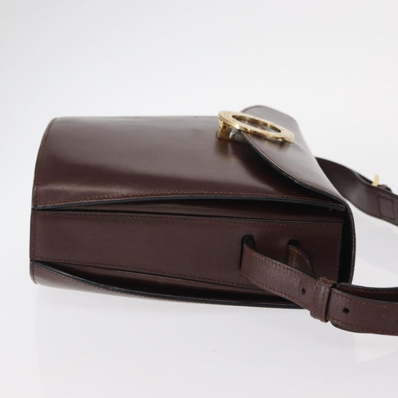 CELINE Circle Shoulder Bag Leather Brown Gold Auth 161484