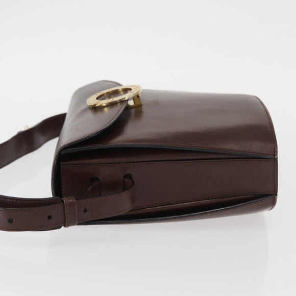 CELINE Circle Shoulder Bag Leather Brown Gold Auth 161484