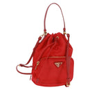 PRADA Shoulder Bag Nylon 2way Red Gold Auth 161489V-1