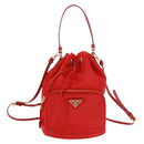 PRADA Shoulder Bag Nylon 2way Red Gold Auth 161489V-13