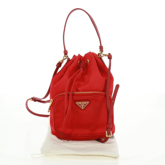 PRADA Shoulder Bag Nylon 2way Red Gold Auth 161489V