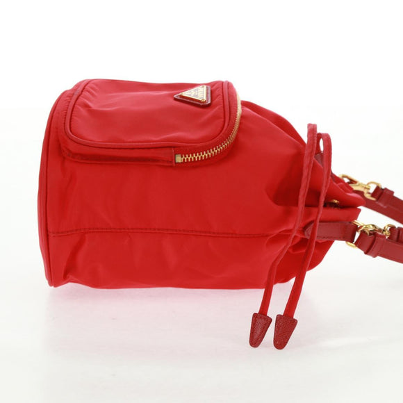 PRADA Shoulder Bag Nylon 2way Red Gold Auth 161489V