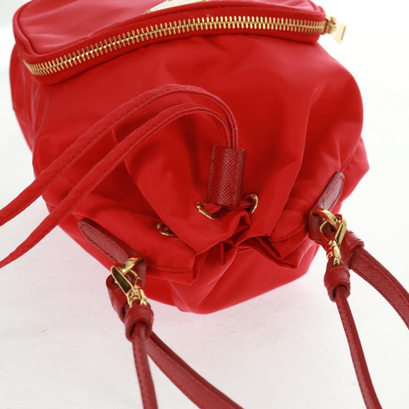 PRADA Shoulder Bag Nylon 2way Red Gold Auth 161489V