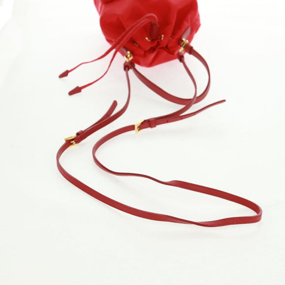 PRADA Shoulder Bag Nylon 2way Red Gold Auth 161489V