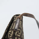FENDI Zucchino Canvas Mamma Baguette Shoulder Bag Brown Silver Auth 161497-14