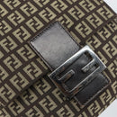 FENDI Zucchino Canvas Mamma Baguette Shoulder Bag Brown Silver Auth 161497-15