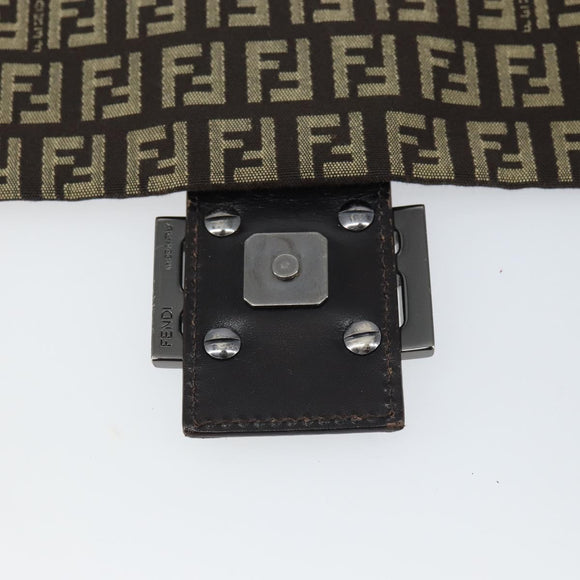 FENDI Zucchino Canvas Mamma Baguette Shoulder Bag Brown Silver Auth 161497