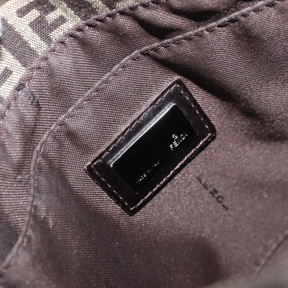 FENDI Zucchino Canvas Mamma Baguette Shoulder Bag Brown Silver Auth 161497