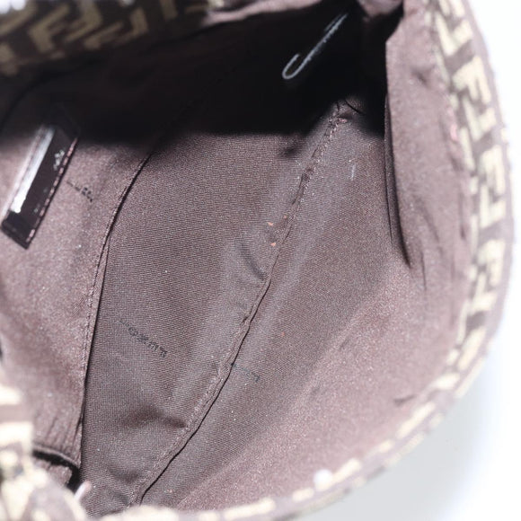FENDI Zucchino Canvas Mamma Baguette Shoulder Bag Brown Silver Auth 161497