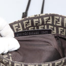 FENDI Zucchino Canvas Mamma Baguette Shoulder Bag Brown Silver Auth 161497-23