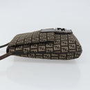 FENDI Zucchino Canvas Mamma Baguette Shoulder Bag Brown Silver Auth 161497-5