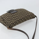 FENDI Zucchino Canvas Mamma Baguette Shoulder Bag Brown Silver Auth 161497-6