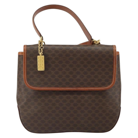 CELINE Macadam Canvas Hand Bag PVC Leather 2way Brown Gold Auth 161500