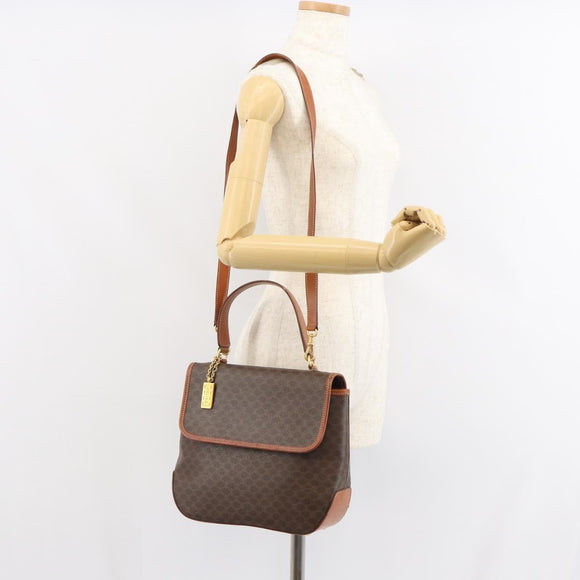 CELINE Macadam Canvas Hand Bag PVC Leather 2way Brown Gold Auth 161500