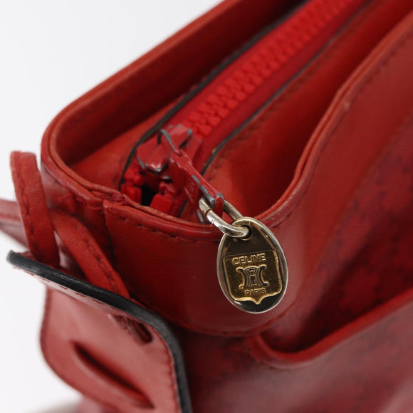 CELINE Macadam Canvas Shoulder Bag Red Gold Auth 161503