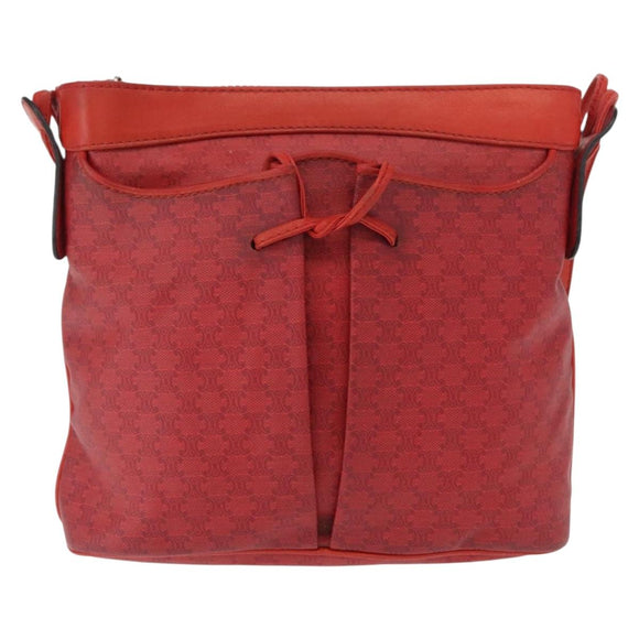 CELINE Macadam Canvas Shoulder Bag Red Gold Auth 161503