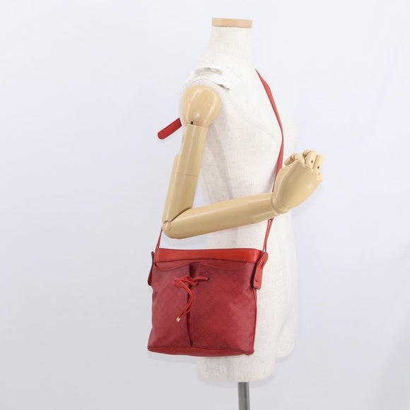 CELINE Macadam Canvas Shoulder Bag Red Gold Auth 161503