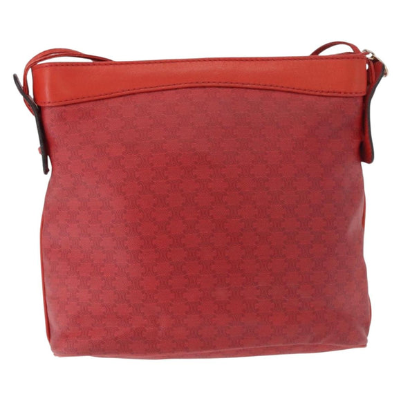 CELINE Macadam Canvas Shoulder Bag Red Gold Auth 161503