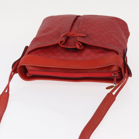 CELINE Macadam Canvas Shoulder Bag Red Gold Auth 161503