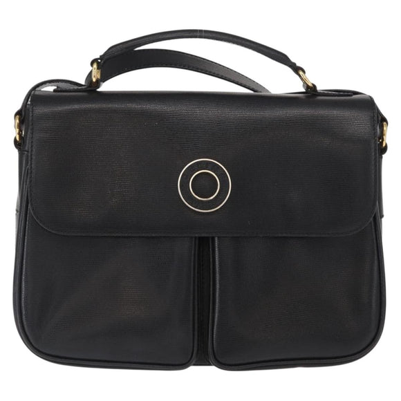 CELINE Circle Shoulder Bag Leather Black Gold Auth 161504