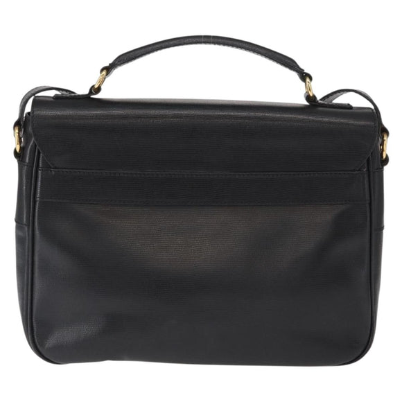 CELINE Circle Shoulder Bag Leather Black Gold Auth 161504
