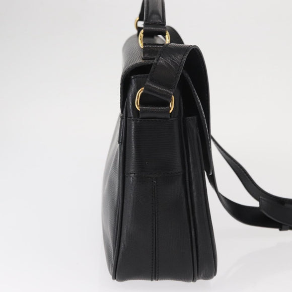 CELINE Circle Shoulder Bag Leather Black Gold Auth 161504