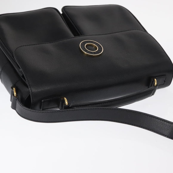 CELINE Circle Shoulder Bag Leather Black Gold Auth 161504