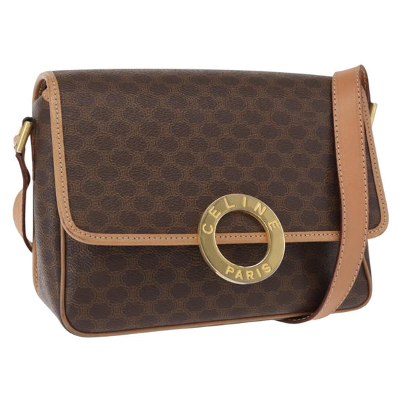 CELINE Macadam Canvas Shoulder Bag PVC Leather Brown Gold Auth 161505