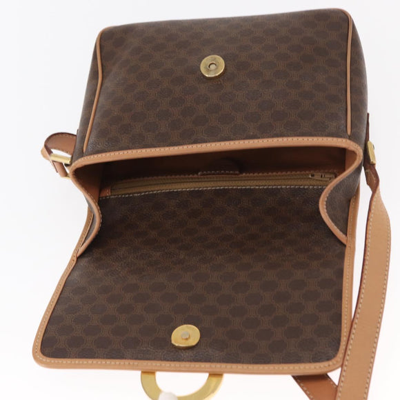 CELINE Macadam Canvas Shoulder Bag PVC Leather Brown Gold Auth 161505