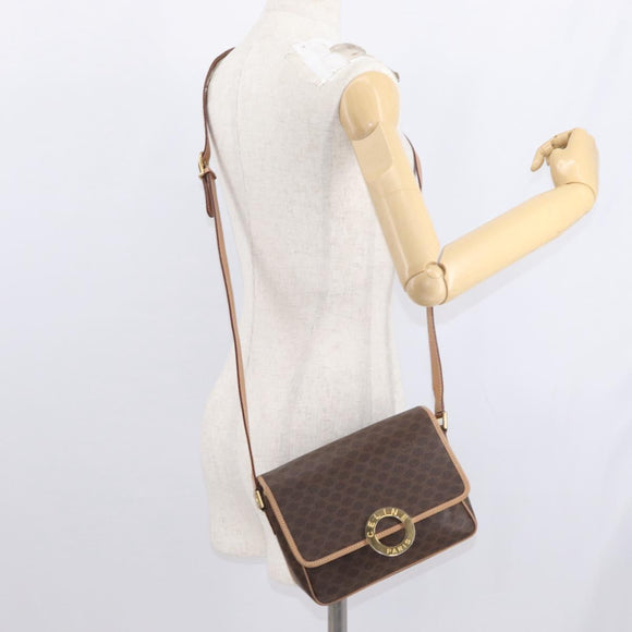 CELINE Macadam Canvas Shoulder Bag PVC Leather Brown Gold Auth 161505