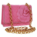CHANEL Matelasse Chain Camelia Shoulder Bag Cotton Pink Gold CC Auth 161522V-1