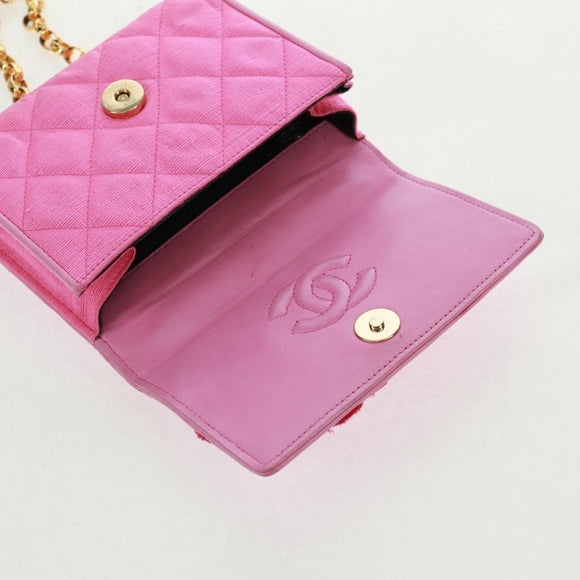 CHANEL Matelasse Chain Camelia Shoulder Bag Cotton Pink Gold CC Auth 161522V