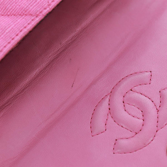 CHANEL Matelasse Chain Camelia Shoulder Bag Cotton Pink Gold CC Auth 161522V