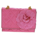 CHANEL Matelasse Chain Camelia Shoulder Bag Cotton Pink Gold CC Auth 161522V-13