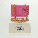 CHANEL Matelasse Chain Camelia Shoulder Bag Cotton Pink Gold CC Auth 161522V-12