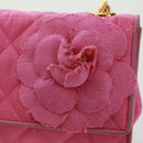 CHANEL Matelasse Chain Camelia Shoulder Bag Cotton Pink Gold CC Auth 161522V-2