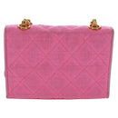 CHANEL Matelasse Chain Camelia Shoulder Bag Cotton Pink Gold CC Auth 161522V-3