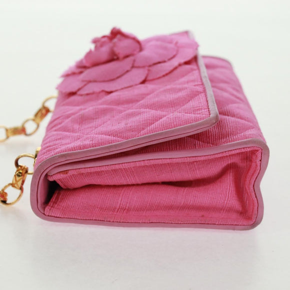 CHANEL Matelasse Chain Camelia Shoulder Bag Cotton Pink Gold CC Auth 161522V