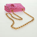 CHANEL Matelasse Chain Camelia Shoulder Bag Cotton Pink Gold CC Auth 161522V-7